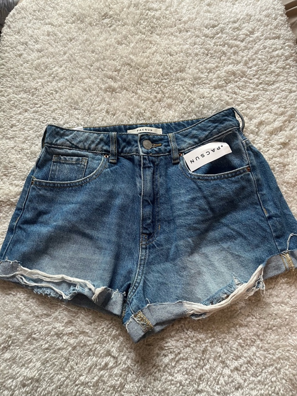 PACSUN distressed medium wash mom short
